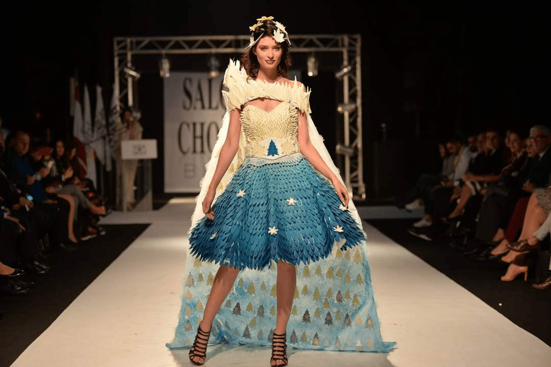 The chocolate dress designed with chocolatier Ezzedine Sultan for the Salon du Chocolat, 2017